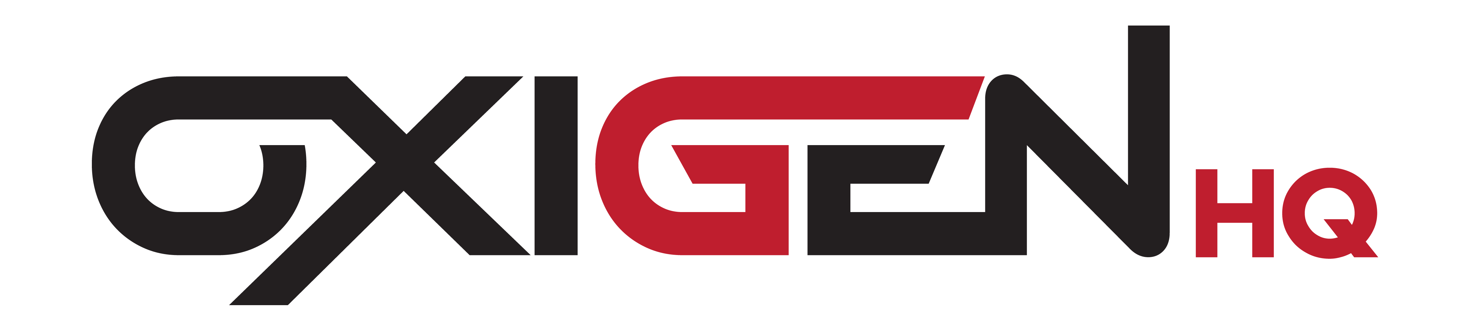 Oxigen HQ logo in black, on click navigates user to home page.
